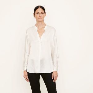 Silk Satin Band-Collar Blouse